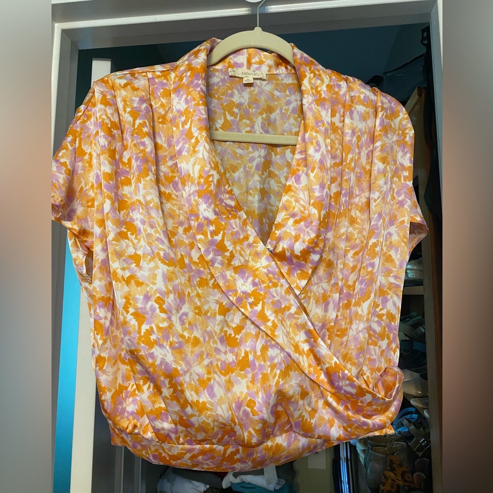 Floral Wrap Top - Orange and Purple